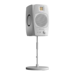 ADAM_Audio_D3V_-_Active_Desktop_Monitor_System_Pair_-_White_-_5_Front_Right_Angle_Elevated_on_Optional_Monitor_Stand