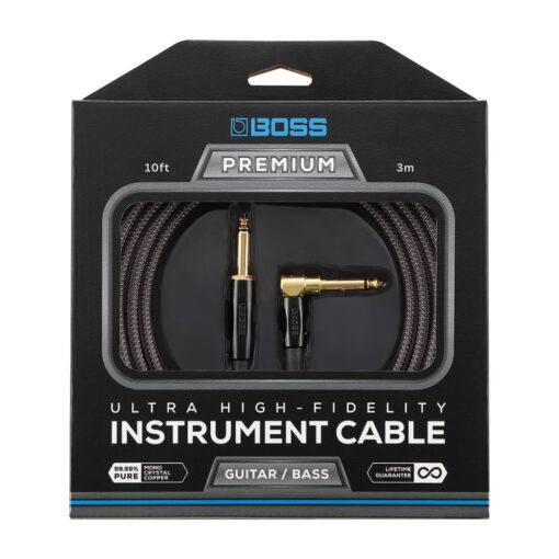 BOSS_BIC-P10A_-_Premium_1_4-inch_TS_Male_Straight_to_1_4-inch_TS_Male_Right-Angle_High-Fidelity_Instrument_Cable_10ft_-_3m_-_1