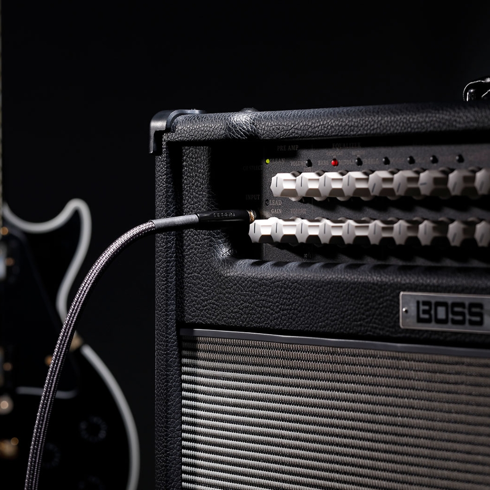 BOSS_BIC-P10A_-_Premium_1_4-inch_TS_Male_Straight_to_1_4-inch_TS_Male_Right-Angle_High-Fidelity_Instrument_Cable_10ft_-_3m_-_6