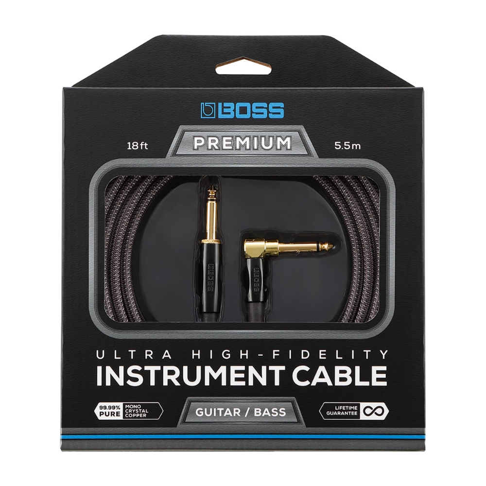 BOSS_BIC-P18A_-_Premium_1_4-inch_TS_Male_Straight_to_1_4-inch_TS_Male_Right-Angle_High-Fidelity_Instrument_Cable_18ft_-_5.5m_-_1