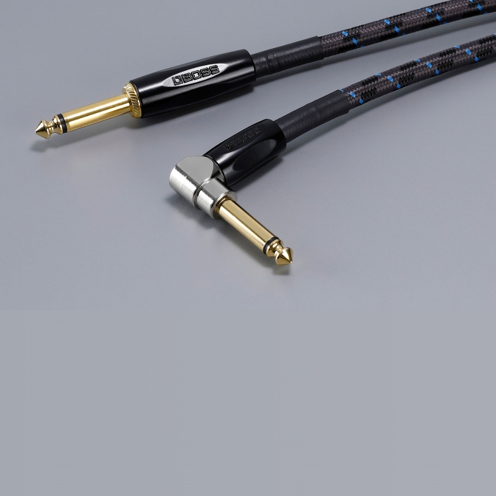 BOSS_BIC-10A_-_1-4-inch_TS_Male_Straight_to_1-4-inch_TS_Male_Right-Angle_Instrument_Cable_10ft_-_3m_-_6