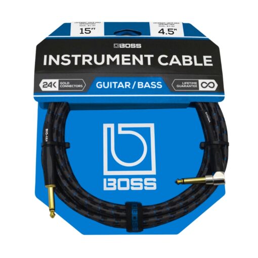 BOSS_BIC-15A_-_1-4-inch_TS_Male_Straight_to_1-4-inch_TS_Male_Right-Angle_Instrument_Cable_15ft_-_4.5m_-_1