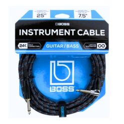 BOSS_BIC-25A_-_1-4-inch_TS_Male_Straight_to_1-4-inch_TS_Male_Right-Angle_Instrument_Cable_25ft_-_7.5m_-_1