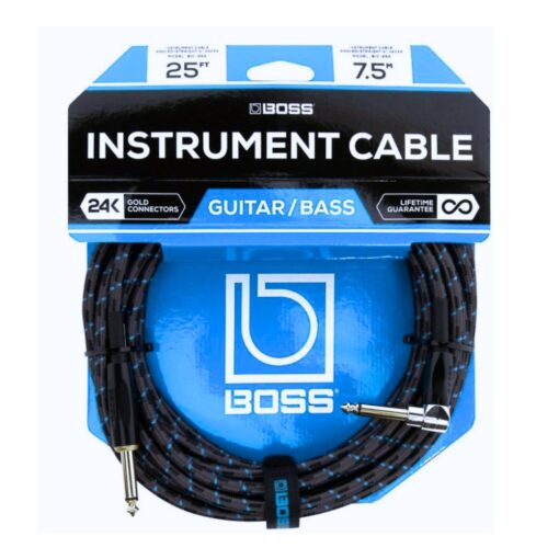 BOSS_BIC-25A_-_1-4-inch_TS_Male_Straight_to_1-4-inch_TS_Male_Right-Angle_Instrument_Cable_25ft_-_7.5m_-_1