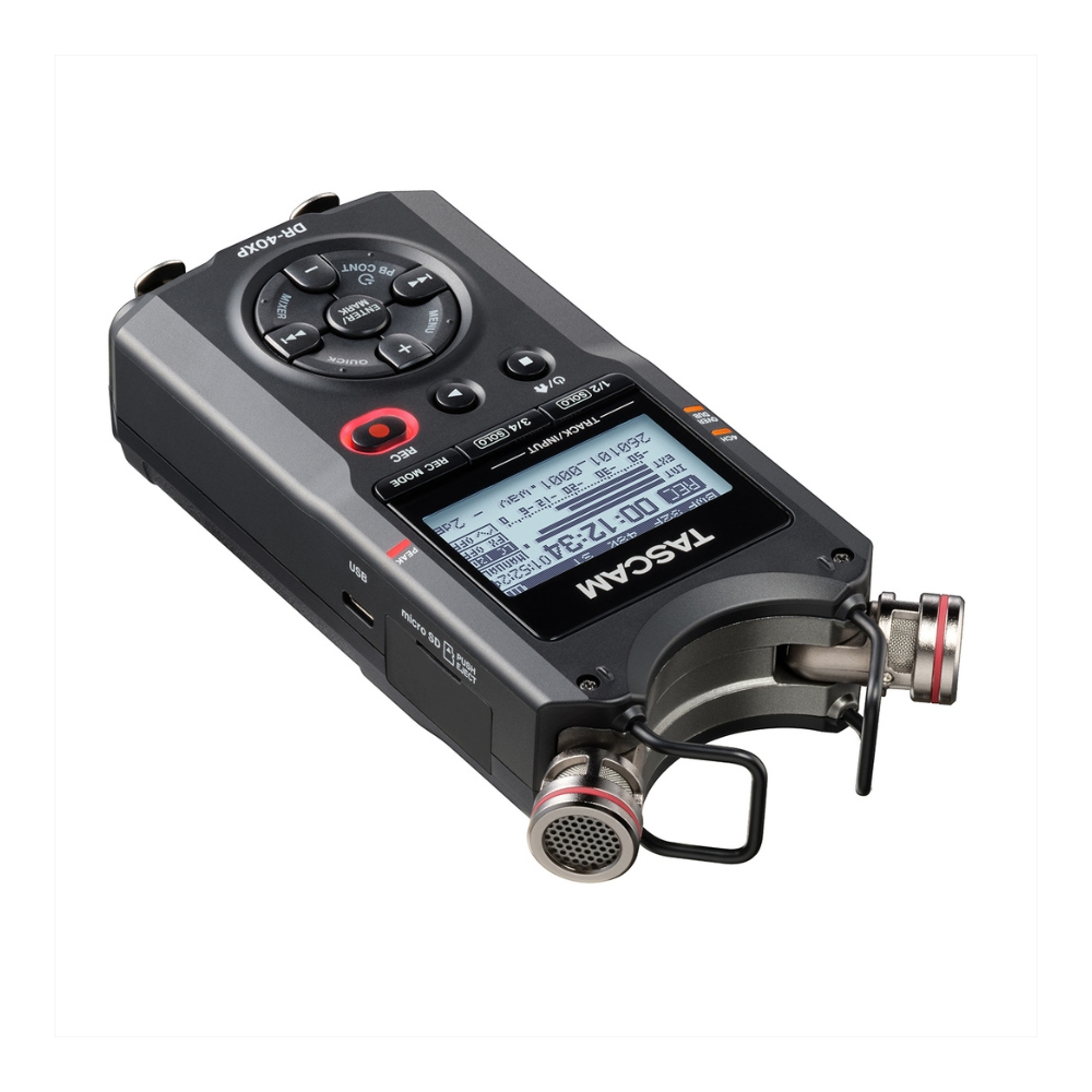TASCAM_DR-40XP_-_4-Channel_32-Bit_Float_Portable_Field_Recorder_with_USB-C_Interface_and_Adjustable_Mics_-_9_Right_Side_Top_Angled_Mics_Outward_A-B