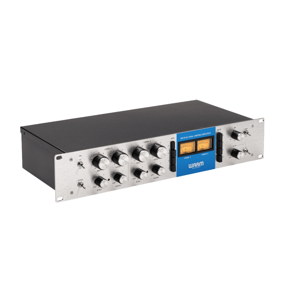 Warm_Audio_WA76-DA_-_Dual-Channel_Vintage-Voiced_Discreet_FET_Compressor_Blue_Stripe_-_1_Hero_Front_Right_Angle