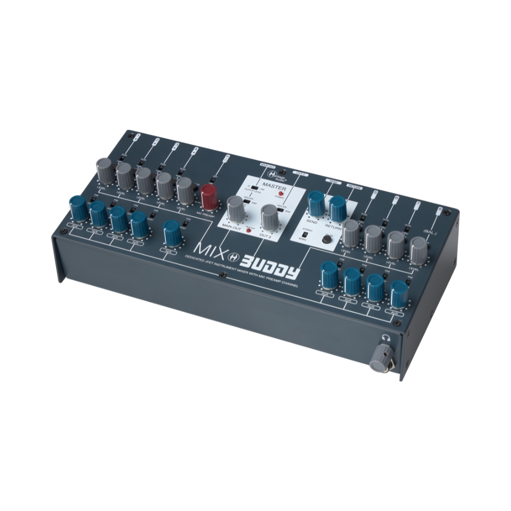 Heritage_Audio_MIX_BUDDY_-_Dedicated_JFET_Instrument_Mixer_with_Built-In_Mic_Preamp_Channel_-_2_Front_Top_Right_Side_Left_Angle