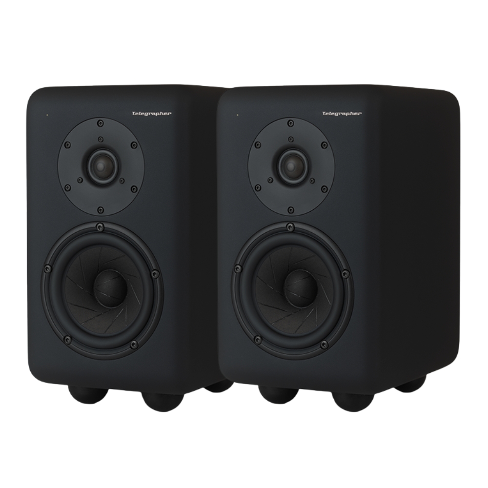 Telegrapher_FOX_-_Active_Analog_2-Way_Nearfield_Studio_Monitor_-_Crow_Black_Pair_-_2_Front_Right_Side_Left_Angle
