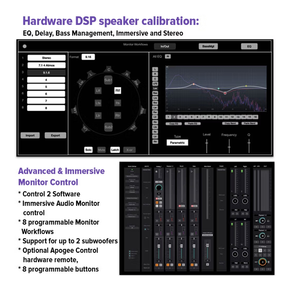 Apogee_Electronics_Symphony_Studio_8x16_-_8 Mic-Line_In_x_16_Out_USB-C_Audio_Interface_with_DSP_and_Monitor_Calibration_Atmos_Ready_-_4_Hardware_DSP_Speaker_Calibration
