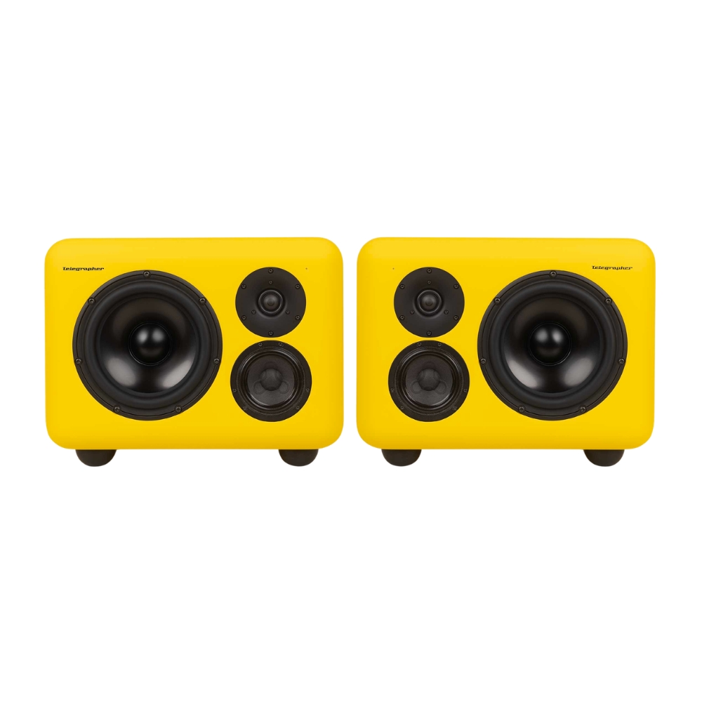 Telegrapher_GORILLA_-_Active_Analog_3-Way_Midfield_Studio_Monitor_-_Menton_Yellow_Pair_-_1_Front