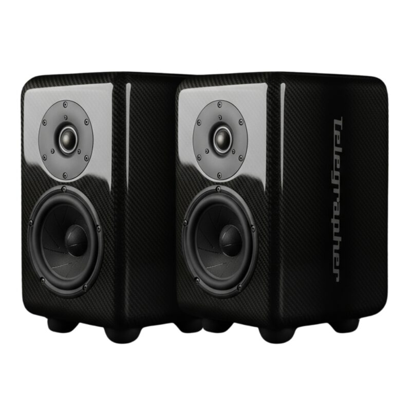 Telegrapher_CARBON_FOX_-_Active_Analog_2-Way_Nearfield_Studio_Monitor_-_Glossy_Pair_-_1_Front_Right_Side_Left_Angle_Pair