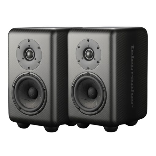 Telegrapher_CARBON_FOX_-_Active_Analog_2-Way_Nearfield_Studio_Monitor_-_Matte_Pair_-_1_Front_Right_Side_Left_Angle_Pair